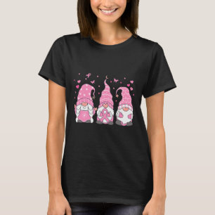 Three Gnome Pink Ribbon Warrior Breast Cancer Awar T-Shirt