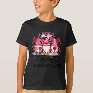 Three Gnomes And Leopard Truck Happy Valentine's D T-Shirt