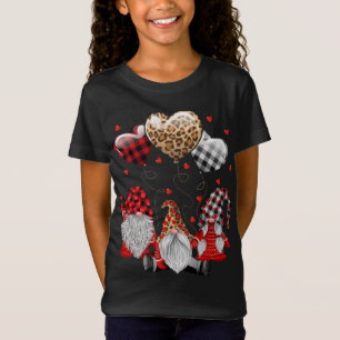 Three Gnomes Balloon Hearts Buffalo Plaid Leopard T-Shirt