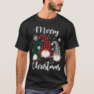 Three Gnomes Buffalo Plaid Christmas Snowflakes T-Shirt