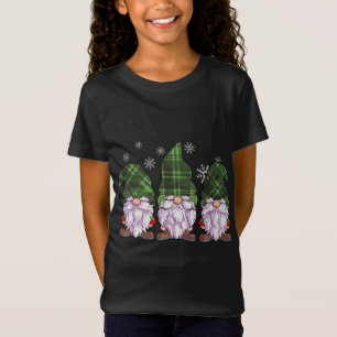 Three Gnomes Buffalo Plaid Green Christmas T-Shirt