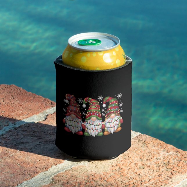 Three Gnomes Buffalo Plaid Red Christmas Can Cooler (In Situ Pool)