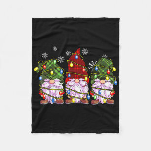 Three Gnomes Buffalo Plaid Red Christmas Fleece Blanket