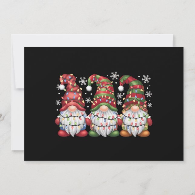 Three Gnomes Buffalo Plaid Red Christmas Holiday Card (Front)