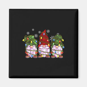 Three Gnomes Buffalo Plaid Red Christmas Magnet