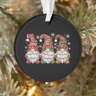 Three Gnomes Buffalo Plaid Red Christmas Ornament