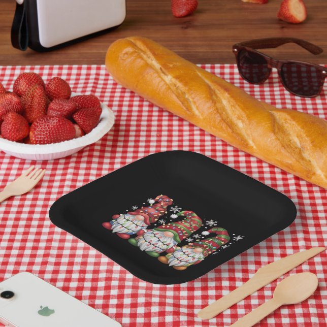 Three Gnomes Buffalo Plaid Red Christmas Paper Plate (Picnic)