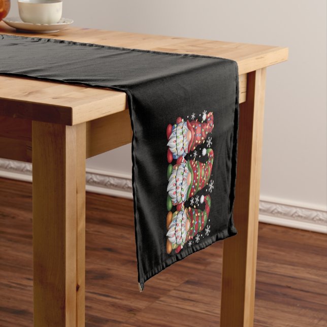 Three Gnomes Buffalo Plaid Red Christmas Short Table Runner (In Situ)