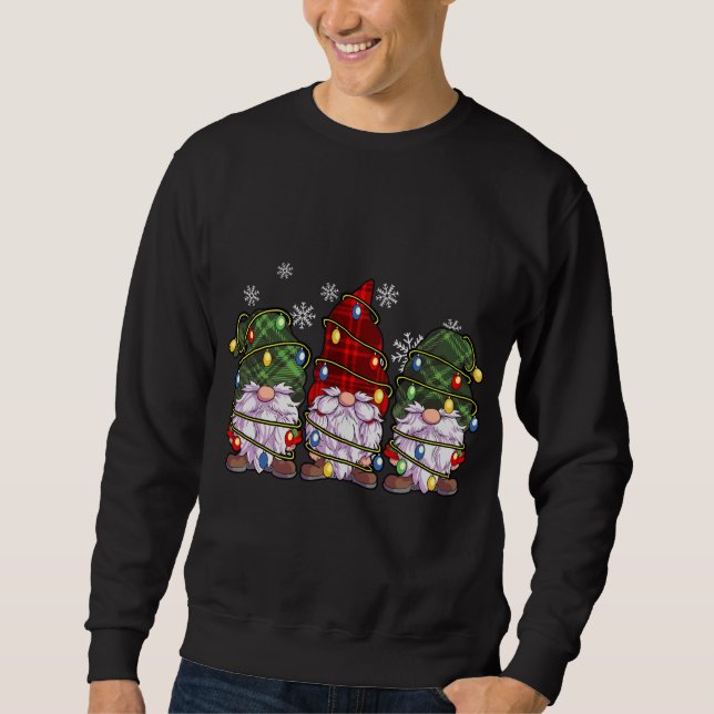 Three Gnomes Buffalo Plaid Red Christmas Sweatshirt (Front)
