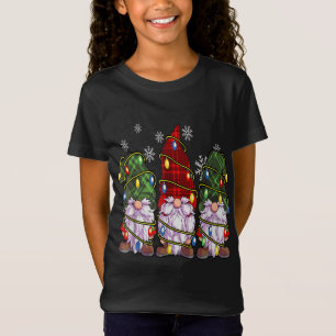 Three Gnomes Buffalo Plaid Red Christmas T-Shirt