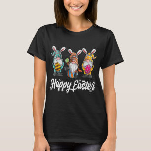 Three Gnomes Bunny Holding Easter Egg Hunting Happ T-Shirt