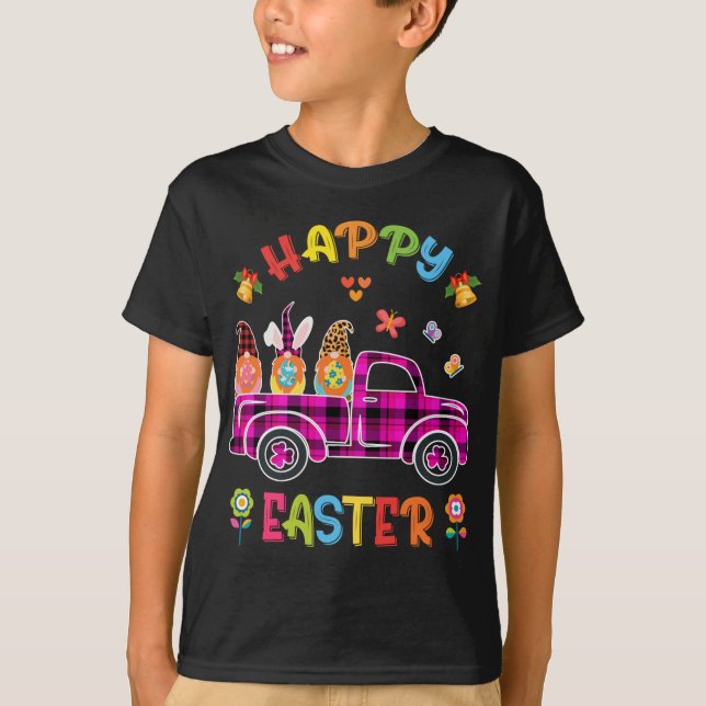 Three Gnomes Bunny Holding Egg Happy Easter day tr T-Shirt (Front)