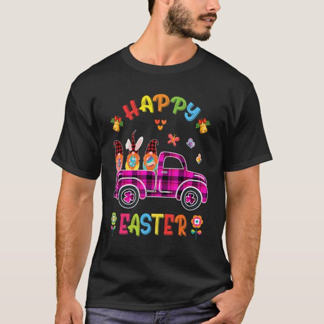 Three Gnomes Bunny Holding Egg Happy Easter Day Tr T-Shirt (Front)