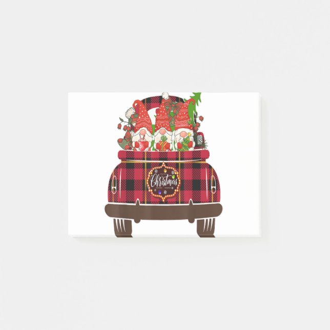 Three Gnomes Car Plaid Matching Family Merry Chris Post-it Notes (Front)