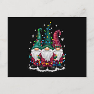 Three Gnomes Christmas Lights Xmas Holiday Postcard