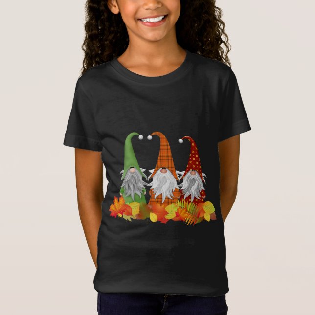 Three Gnomes Fall Leaves Cute Autumn T-Shirt (Front)