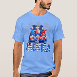 Three Gnomes Farm Truck American Flag 4th Of July T-Shirt