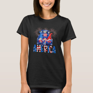 Three Gnomes Farm Truck American Flag 4th Of July T-Shirt