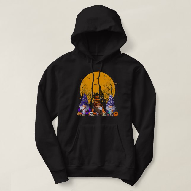 Three Gnomes Happy Halloween Fall Candy Corn Pumpk Hoodie (Design Front)