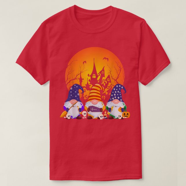 Three Gnomes Happy Halloween Fall Candy Corn Pumpk T-Shirt (Design Front)