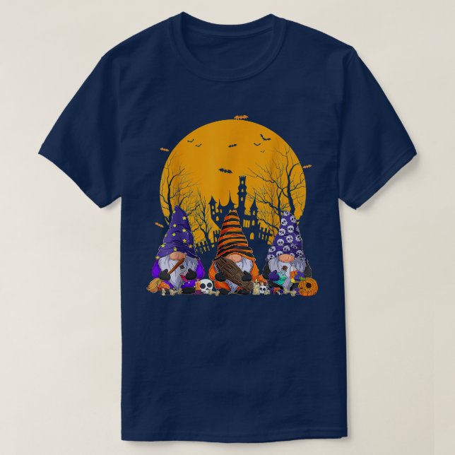 Three Gnomes Happy Halloween Fall Candy Corn Pumpk T-Shirt (Design Front)