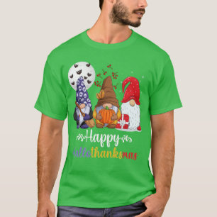 Three Gnomes Happy Halloween Fall Candy Corn Pumpk T-Shirt