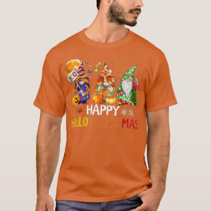 Three Gnomes Happy Halloween Fall Candy Corn Pumpk T-Shirt