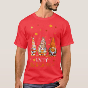 Three Gnomes Happy Thanksgiving Day Fall Autumn Gn T-Shirt