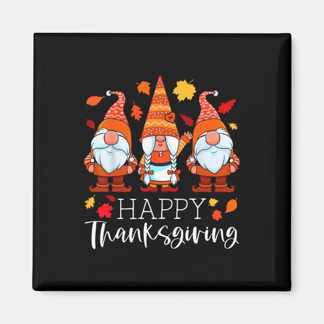 Three Gnomes Happy Thanksgiving Gnomes Fall Gnome  Magnet (Front)