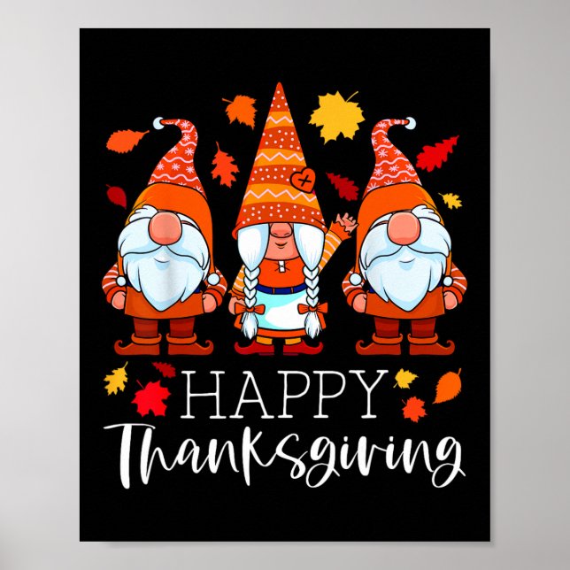 Three Gnomes Happy Thanksgiving Gnomes Fall Gnome  Poster (Front)