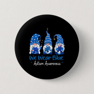 Three Gnomes Holding Blue Puzzle Autism Awareness 6 Cm Round Badge
