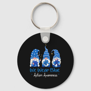 Three Gnomes Holding Blue Puzzle Autism Awareness  Key Ring