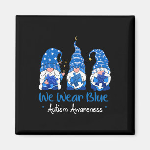 Three Gnomes Holding Blue Puzzle Autism Awareness  Magnet