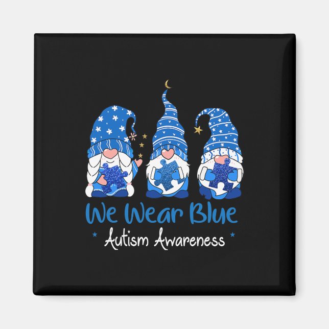 Three Gnomes Holding Blue Puzzle Autism Awareness  Magnet (Front)