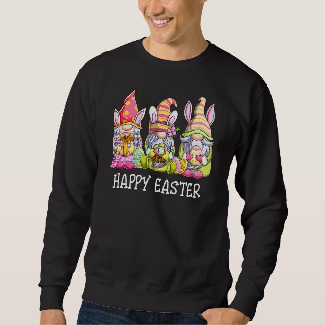 Three Gnomes Holding Easter Egg Cute Bunny Happy E Sweatshirt (Front)