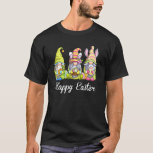 Three Gnomes Holding Easter Egg Cute Bunny Happy E T-Shirt