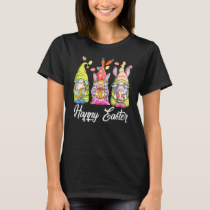 Three Gnomes Holding Easter Egg Cute Bunny Happy E T-Shirt