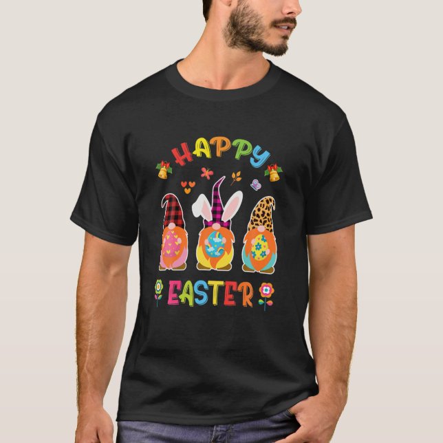 Three Gnomes Holding Egg Happy Easter Day Men Wome T-Shirt (Front)