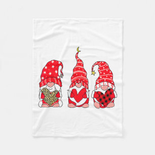 Three Gnomes Holding Heart Leopard Happy Valentine Fleece Blanket