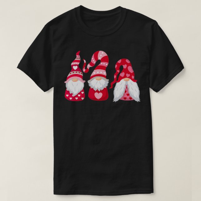 Three Gnomes Holding Heart Leopard Happy Valentine T-Shirt (Design Front)