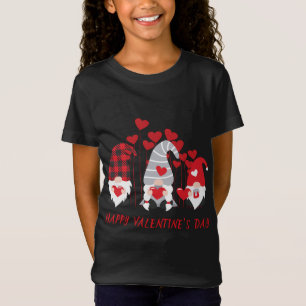 Three Gnomes Holding Heart Red Plaid Happy Valenti T-Shirt