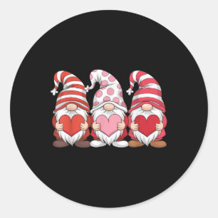 Three Gnomes Holding Heart Valentines Day For Wome Classic Round Sticker