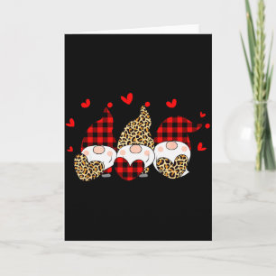 Three Gnomes Holding Hearts Leopard Happy Valentin Card