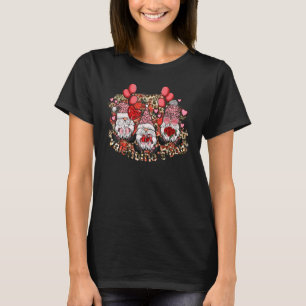 Three Gnomes Holding Hearts Roses Love Valentines  T-Shirt