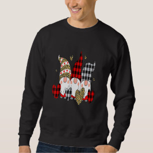 Three Gnomes Holding Hearts Valentines Day Red Buf Sweatshirt
