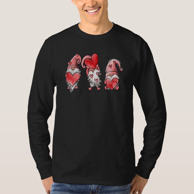 Three Gnomes Holding Hearts Valentines Day T-Shirt (Front)