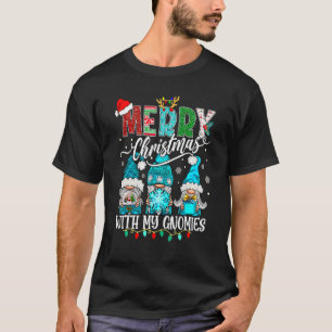 Three Gnomes Holding Merry Christmas Leopard Plaid T-Shirt