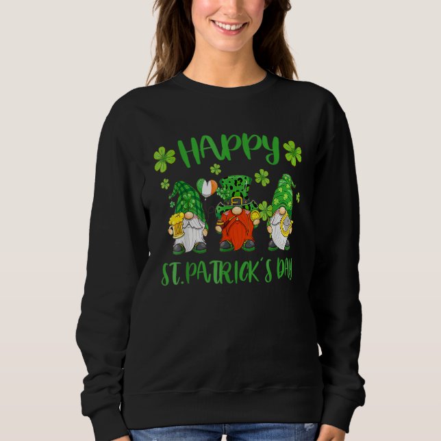 Three Gnomes Holding Shamrock Leopard Plaid St Pat Sweatshirt (Front)