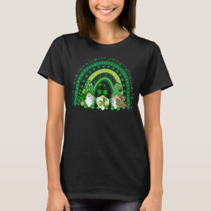 Three Gnomes Holding Shamrock Leopard Plaid St Pat T-Shirt