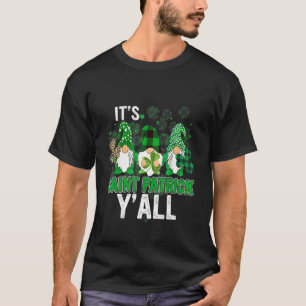 Three Gnomes Holding Shamrock Leopard Plaid St Pat T-Shirt